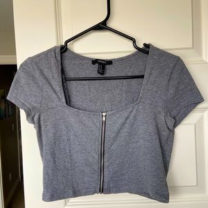 Cute grey zipper crop top